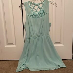 Teal chiffon dress with cut outs